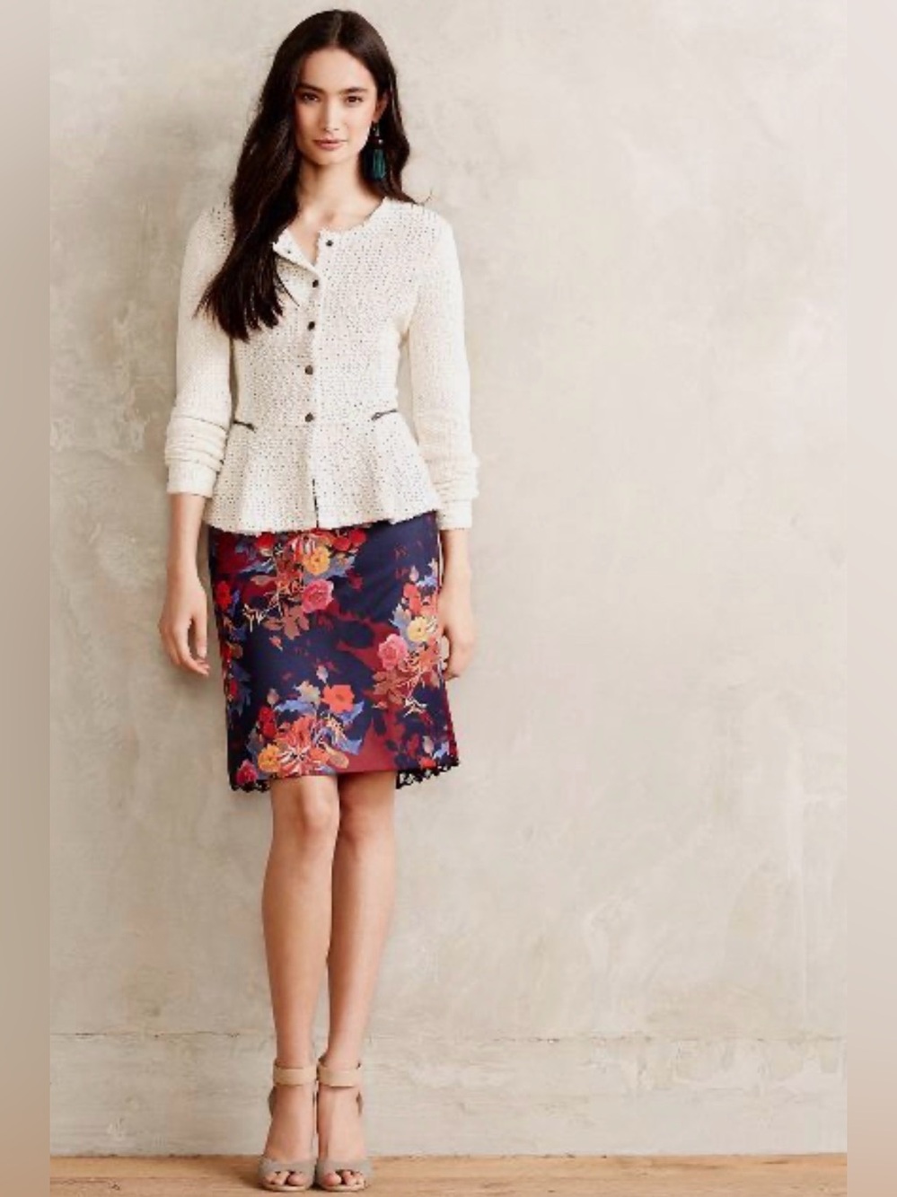 Anthropologie Leifsdottir Quinn Red Lace Floral Print Pencil Skirt (Size 2)